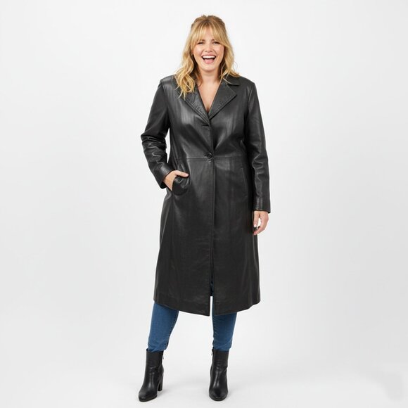 Danier Jackets & Blazers - Danier XL Black Genuine Leather Overcoat Jacket with Point Lapel Minimalist Coat